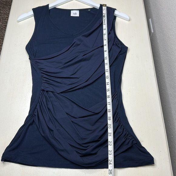 Cabi 5071 Navy Blue Sleeveless V Neck Double Drape Ruched Bodycon Top Size Small - Picture 8 of 8